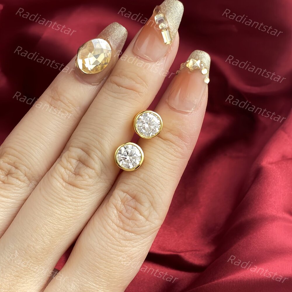 NEW Certified 2ct. t.w. Moissanite Gold Bezel Set Stud Earrings - Picture 2 of 6
